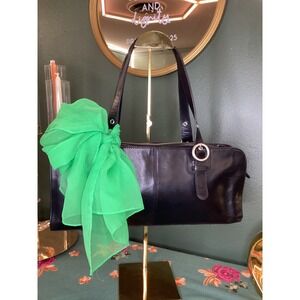 Preston & York Black Cowhide Leather Shoulder Bag‎ Zip Top Colorful
